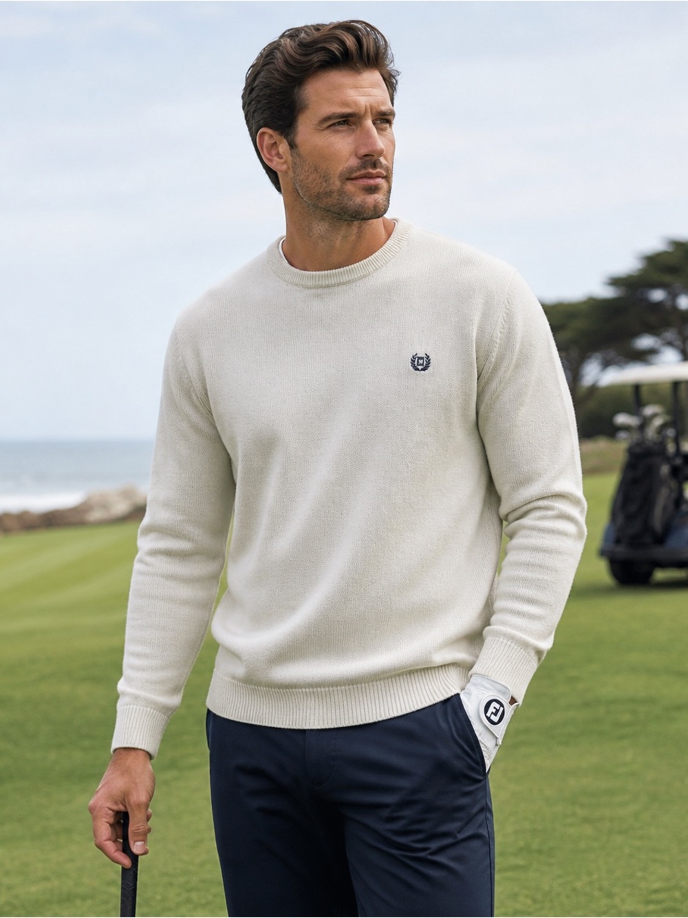 Chaps Ralph Lauren Sweater Men’s XXL Cream Crewneck 100% Cotton Classic Preppy